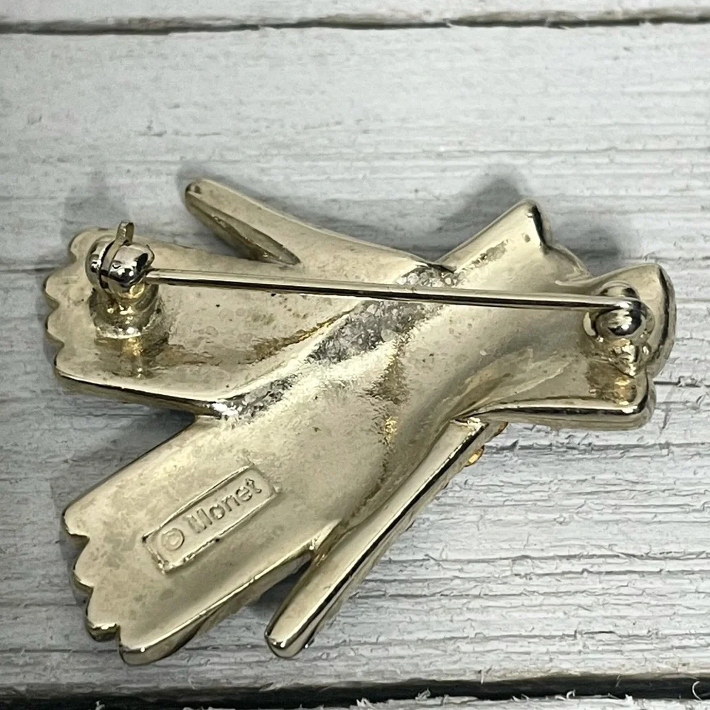 MONET Vintage Crystal Gloves Brooch Pin